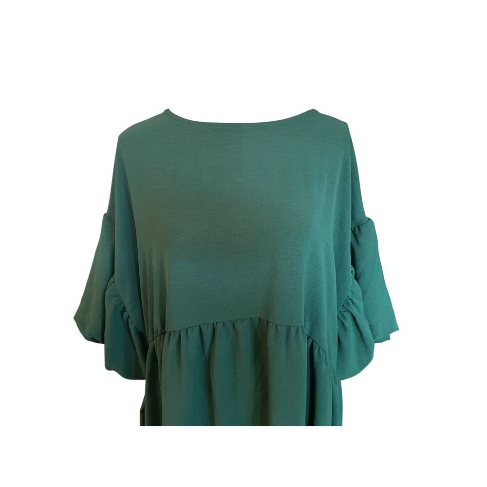 Women's Green Ruffle Sleeve Tiered Dress